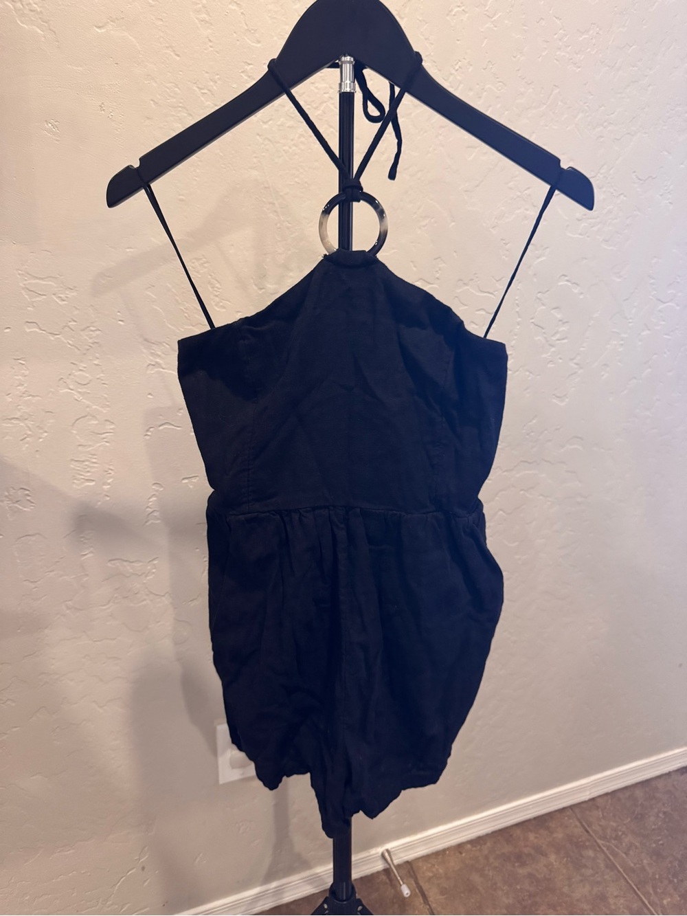 Old Navy Black Halter Romper with Ring Accent